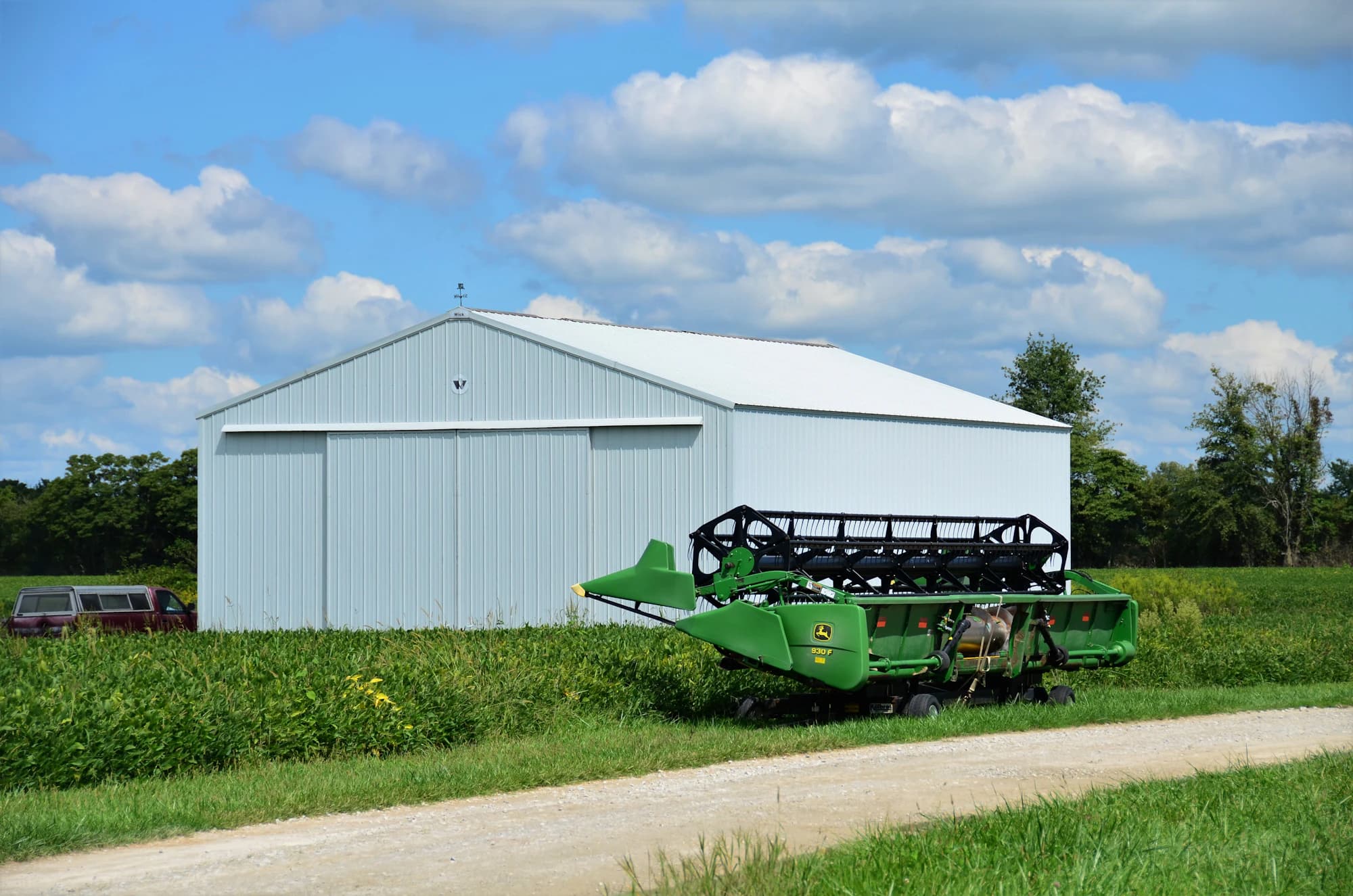Steel equipment barn on agricultural land